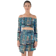 Texture, Pattern, Abstract, Colorful, Digital Art Off Shoulder Top With Skirt Set by nateshop