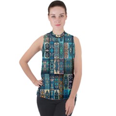 Texture, Pattern, Abstract, Colorful, Digital Art Mock Neck Chiffon Sleeveless Top by nateshop