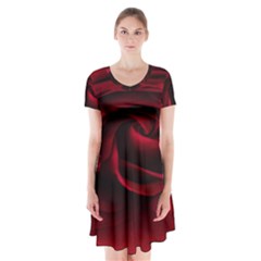 Rose Maroon Short Sleeve V-neck Flare Dress by nateshop