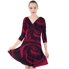 Rose Maroon Quarter Sleeve Front Wrap Dress by nateshop