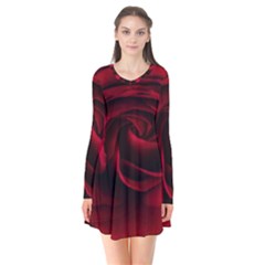 Rose Maroon Long Sleeve V-neck Flare Dress by nateshop