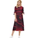 Rose Maroon Bow Sleeve Chiffon Midi Dress View1