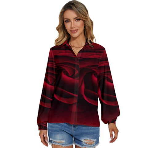 Rose Maroon Women s Long Sleeve Button Up Shirt by nateshop