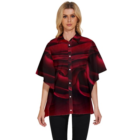 Rose Maroon Women s Batwing Button Up Shirt by nateshop