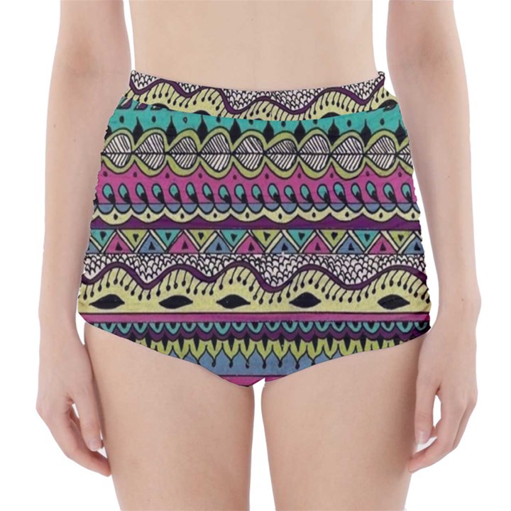 Aztec Design High-Waisted Bikini Bottoms