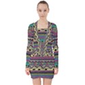 Aztec Design V-neck Bodycon Long Sleeve Dress View1