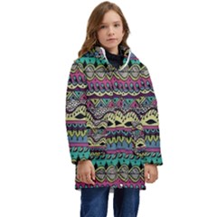 Aztec Design Kids  Hooded Longline Puffer Jacket