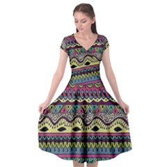 Aztec Design Cap Sleeve Wrap Front Dress