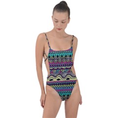 Aztec Design Tie Strap One Piece Swimsuit