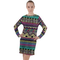 Aztec Design Long Sleeve Hoodie Dress