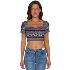 Aztec Design Short Sleeve Square Neckline Crop Top  by nateshop