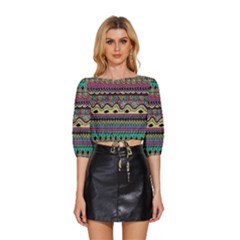 Aztec Design Mid Sleeve Drawstring Hem Top