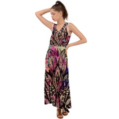 Aztec Flower Galaxy V-neck Chiffon Maxi Dress by nateshop