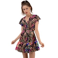 Aztec Flower Galaxy Flutter Sleeve Wrap Dress by nateshop