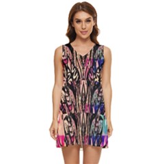 Aztec Flower Galaxy Tiered Sleeveless Mini Dress by nateshop