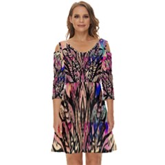 Aztec Flower Galaxy Shoulder Cut Out Zip Up Dress by nateshop