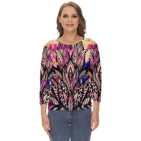 Aztec Flower Galaxy Cut Out Wide Sleeve Top by nateshop