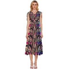 Aztec Flower Galaxy V-neck Drawstring Shoulder Sleeveless Maxi Dress