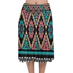 Aztec Wallpaper Velvet Flared Midi Skirt