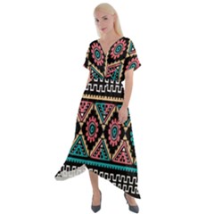 Aztec Wallpaper Cross Front Sharkbite Hem Maxi Dress by nateshop