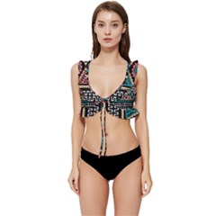 Aztec Wallpaper Low Cut Ruffle Edge Bikini Top