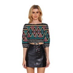 Aztec Wallpaper Mid Sleeve Drawstring Hem Top by nateshop