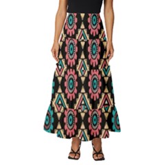 Aztec Wallpaper Tiered Ruffle Maxi Skirt