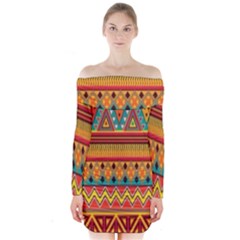 Aztec Long Sleeve Off Shoulder Dress by nateshop