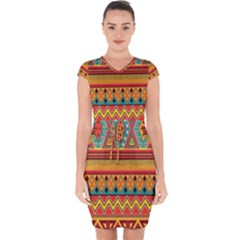 Aztec Capsleeve Drawstring Dress  by nateshop