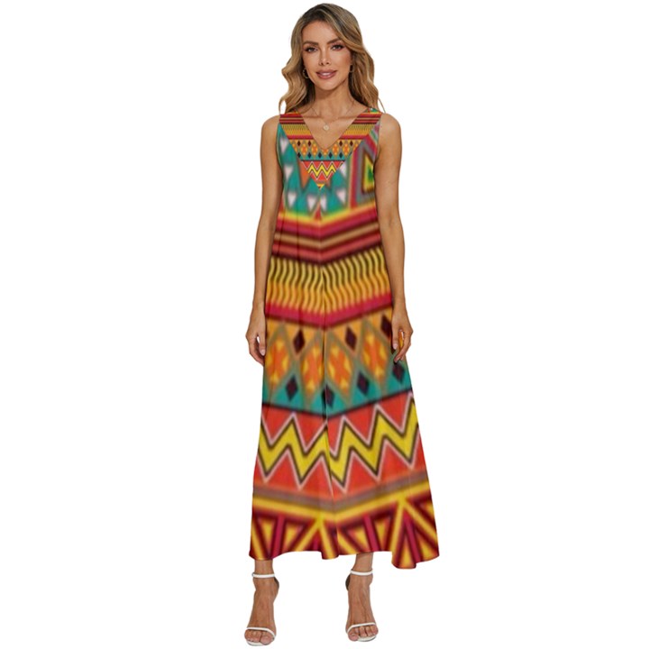 Aztec V-Neck Sleeveless Loose Fit Overalls