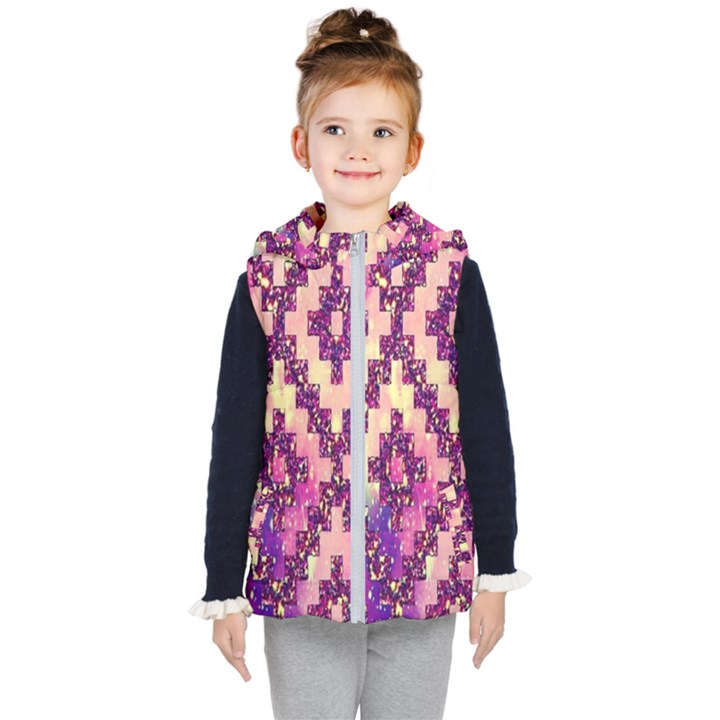 Cute Glitter Aztec Design Kids  Hooded Puffer Vest