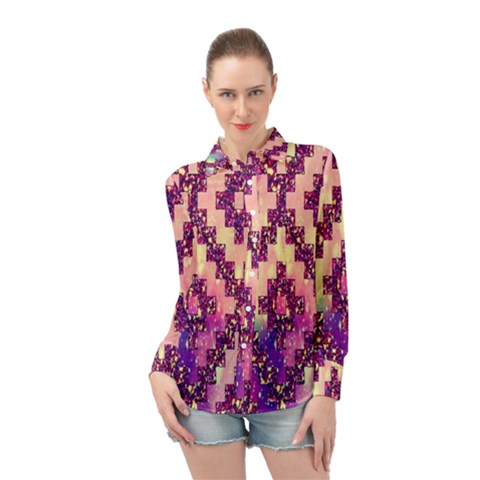 Cute Glitter Aztec Design Long Sleeve Chiffon Shirt by nateshop