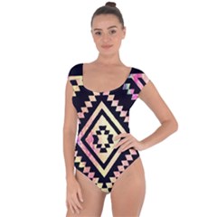 Cute Neon Aztec Galaxy Short Sleeve Leotard  by nateshop