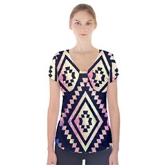 Cute Neon Aztec Galaxy Short Sleeve Front Detail Top by nateshop