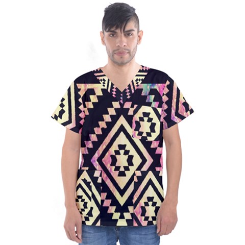 Cute Neon Aztec Galaxy Men s V-neck Scrub Top by nateshop