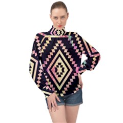 Cute Neon Aztec Galaxy High Neck Long Sleeve Chiffon Top by nateshop