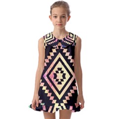 Cute Neon Aztec Galaxy Kids  Pilgrim Collar Ruffle Hem Dress by nateshop