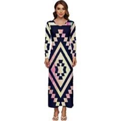 Cute Neon Aztec Galaxy Long Sleeve Longline Maxi Dress