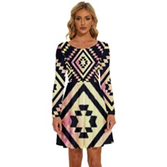 Cute Neon Aztec Galaxy Long Sleeve Wide Neck Velvet Dress by nateshop