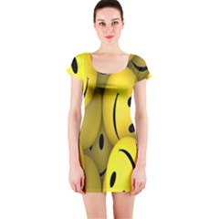 Emoji, Colour, Faces, Smile, Wallpaper Short Sleeve Bodycon Dress by nateshop