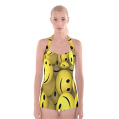 Emoji, Colour, Faces, Smile, Wallpaper Boyleg Halter Swimsuit  by nateshop