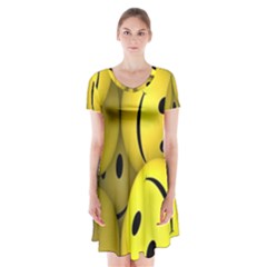 Emoji, Colour, Faces, Smile, Wallpaper Short Sleeve V-neck Flare Dress by nateshop