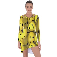 Emoji, Colour, Faces, Smile, Wallpaper Asymmetric Cut-out Shift Dress