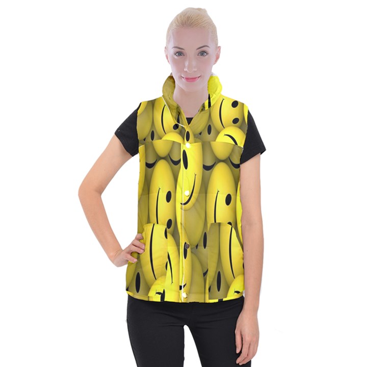 Emoji, Colour, Faces, Smile, Wallpaper Women s Button Up Vest