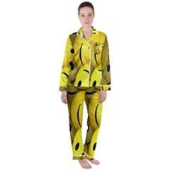 Emoji, Colour, Faces, Smile, Wallpaper Women s Long Sleeve Satin Pajamas Set	