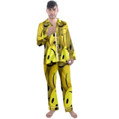 Emoji, Colour, Faces, Smile, Wallpaper Men s Long Sleeve Satin Pajamas Set by nateshop