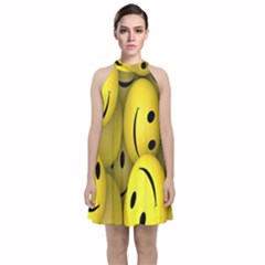 Emoji, Colour, Faces, Smile, Wallpaper Velvet Halter Neckline Dress  by nateshop