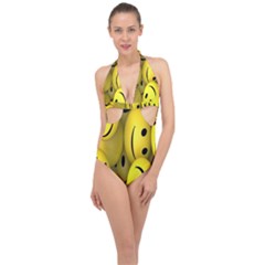 Emoji, Colour, Faces, Smile, Wallpaper Halter Front Plunge Swimsuit by nateshop