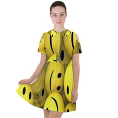 Emoji, Colour, Faces, Smile, Wallpaper Short Sleeve Shoulder Cut Out Dress  by nateshop