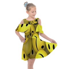 Emoji, Colour, Faces, Smile, Wallpaper Kids  Shoulder Cutout Chiffon Dress by nateshop